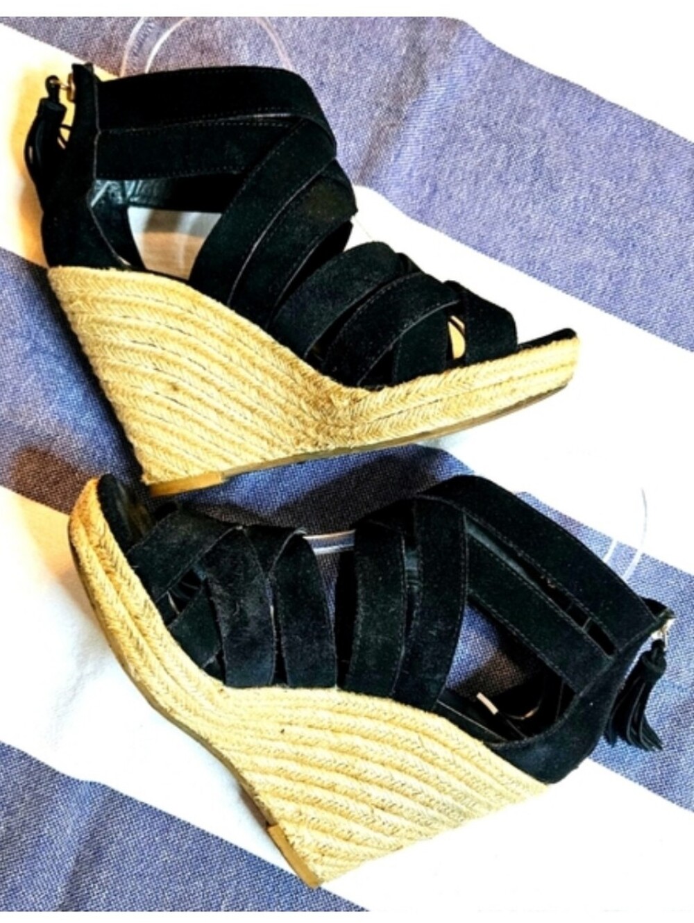 Dolce Vita Black Suede Strappy Wedges 7.5